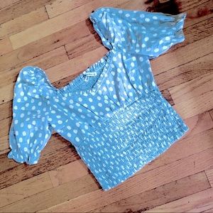 Abercrombie and fitch blue and white pops dot puff sleeve blouse